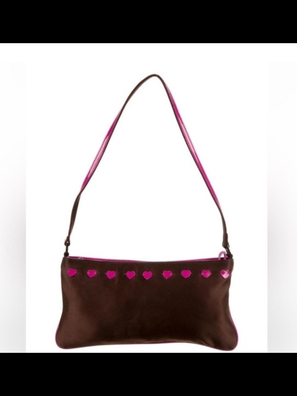 Blumarine vintage Brown and Pink Heart Accent Leather Shoulder Bag